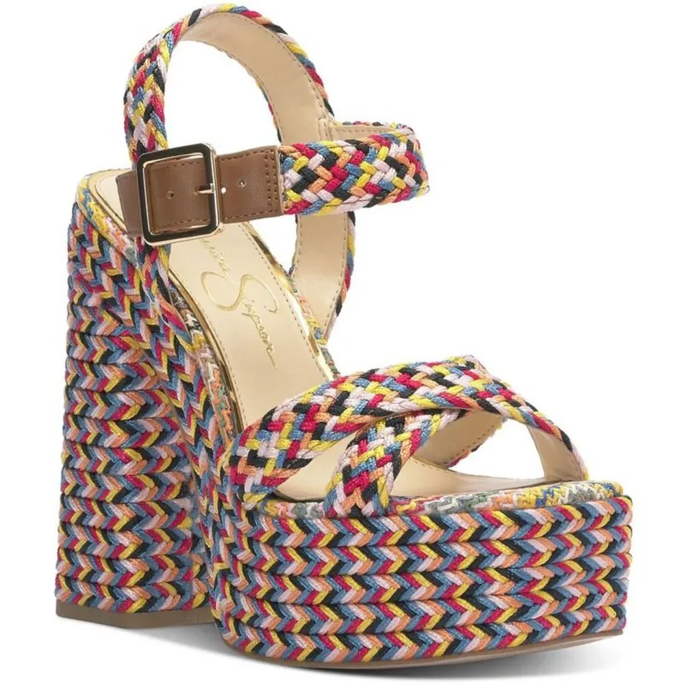 Jessica Simpson Womens Brycen Purple Woven Chunky Platform Sandals Shoes Used